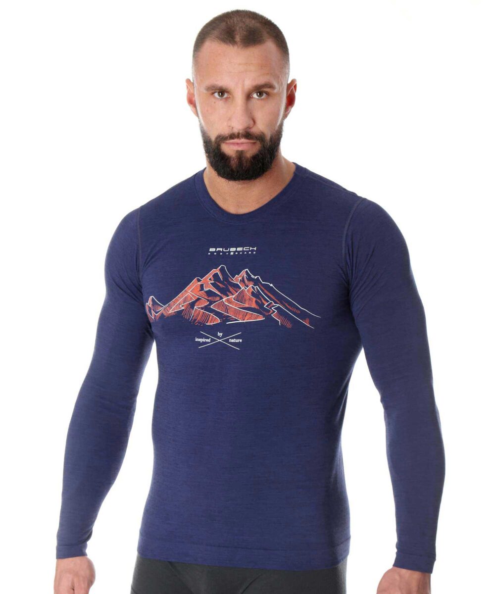 Men's Long-Sleeve Merino Wool Printed Top OUTDOOR WOOL PRO